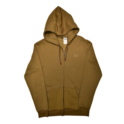 RKW 100% Cotton Bronze Zipper Embroidered Hoodie - Heavyweight Premium Wear for Style, Comfort & Warmth, Machine Washable - Brown