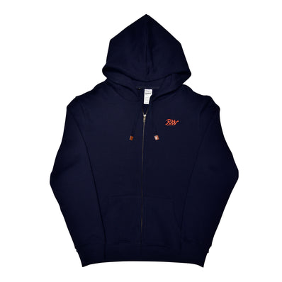 RKW 100% Cotton Bronze Zipper Embroidered Hoodie - Heavyweight Premium Wear for Style, Comfort & Warmth, Machine Washable - Navy Blue